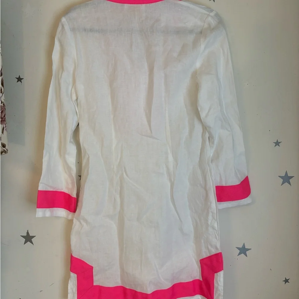Sail to Sable Pink and White Linen Tunic Dress Long Sleeve - Picture 5 of 6